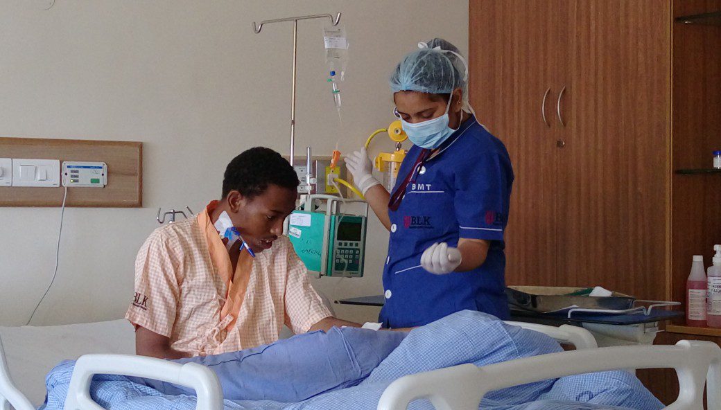 Nurse preparing for stem cell transplant in India