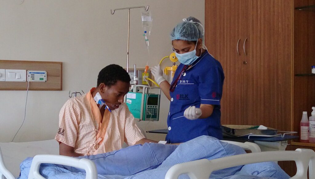 Patient being prepared for bone marrow stem cell transplant in India
