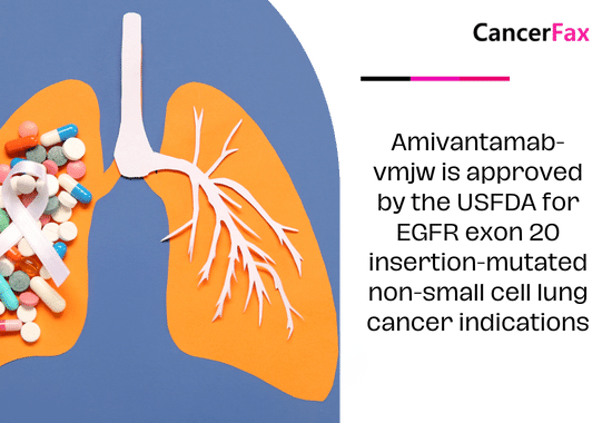 Amivantamab-vmjw is approved by the USFDA for EGFR exon 20 insertion-mutated non-small cell lung cancer indications