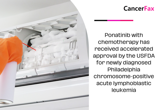 Ponatinib with chemotherapy has received accelerated approval by the USFDA for newly diagnosed Philadelphia chromosome-positive acute lymphoblastic leukemia